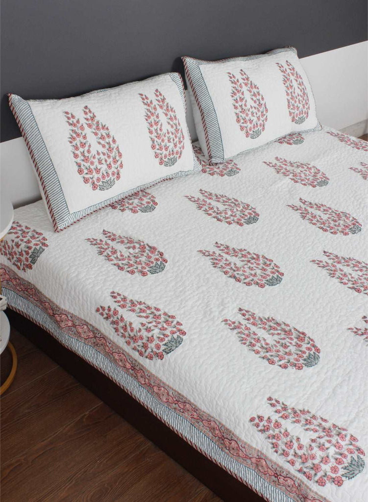Bedcover Floral Quilted Reversible with 2 Pillow Cases