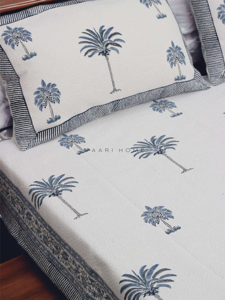 Blue Palm Jacquard Bedcover