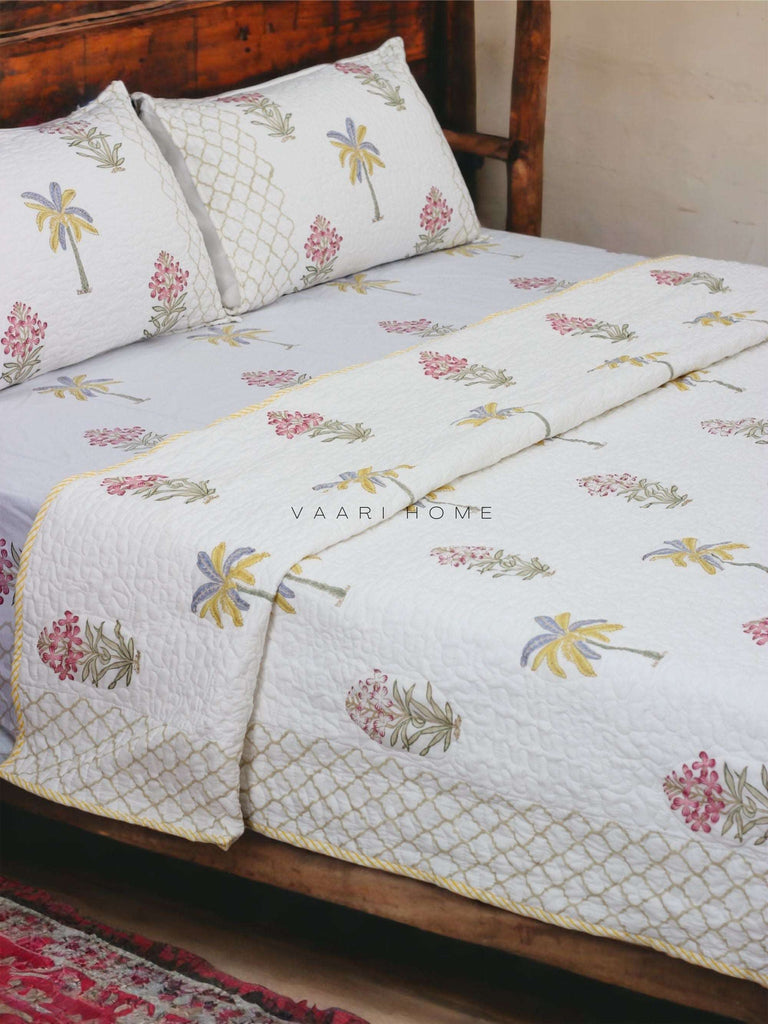 Palm Floral bedding set(bedsheet, bedcover & 2 pillowcases)