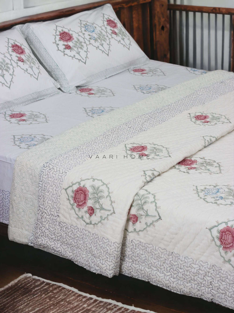 Moroccan bagh bedding set (bedsheet, quilt & 2 pillowcases)