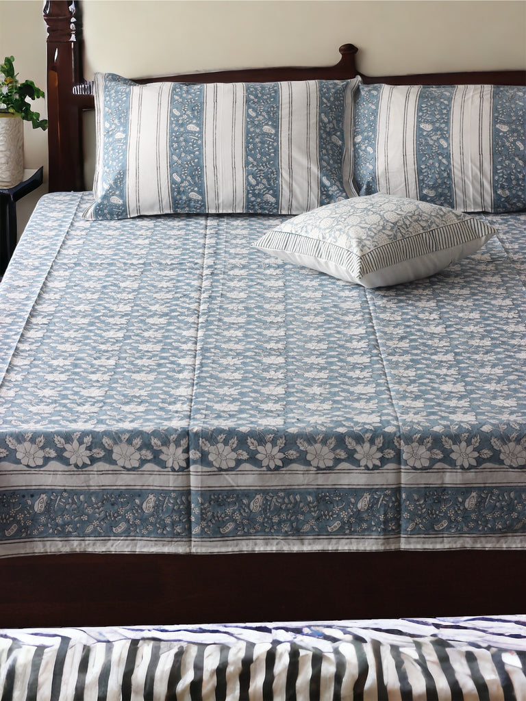 Blue block print bedsheet