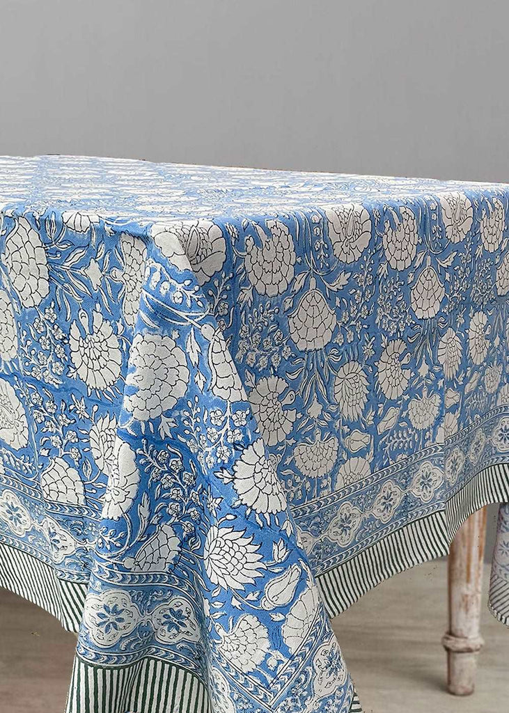 Blue Floral Print Table Cover (100TC)